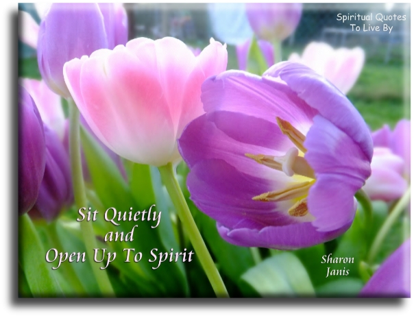 Sharon Janis quote: Sit quietly and open up to Spirit. - Spiritual Quotes To Live By